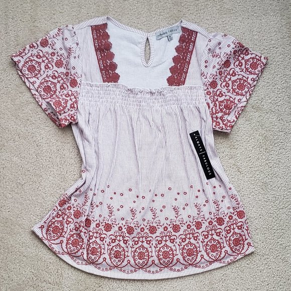 ABSOLUTELY FAMOUS Embroidered Smocked Peplum Top - Picture 5 of 7